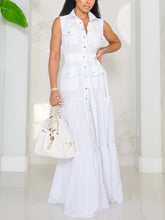 Sleeveless Collared Button Front Flowy Dress